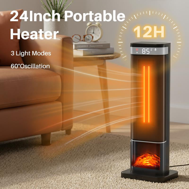 【Clearance Deal】24Inch Space Heaters for Indoor Use, Portable Heater with 3 Light Colors, Adjustable Thermostat with Remote, Tip-Over Protection up to 95°F, 60°Oscillation,Stop Operating 30 Seconds after the Power Is Cut Off.