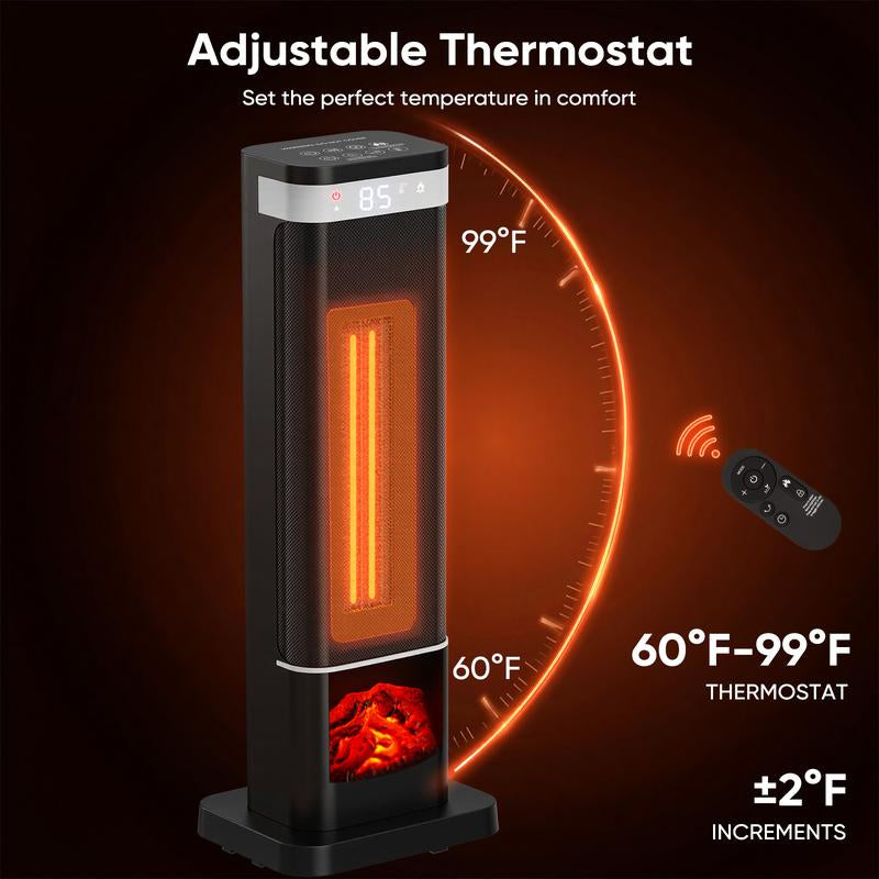【Clearance Deal】24Inch Space Heaters for Indoor Use, Portable Heater with 3 Light Colors, Adjustable Thermostat with Remote, Tip-Over Protection up to 95°F, 60°Oscillation,Stop Operating 30 Seconds after the Power Is Cut Off.